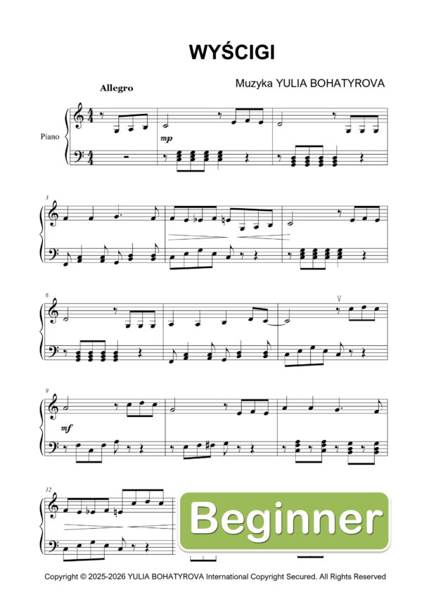 Wyścigi – Łatwe nuty na fortepian dla początkujących