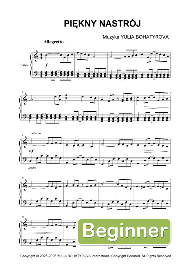 Piękny Nastrój – Łatwe nuty na fortepian dla początkujących