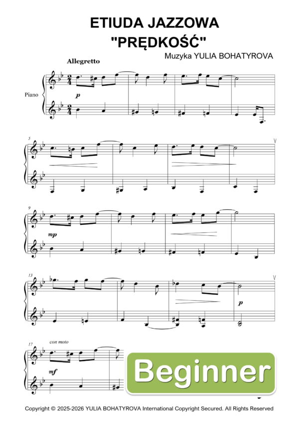 Etiuda Jazzowa „Prędkość” – Łatwe nuty na fortepian dla początkujących