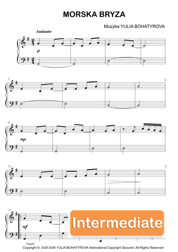 Morska Bryza – Nuty na fortepian dla średnio zaawansowanych
