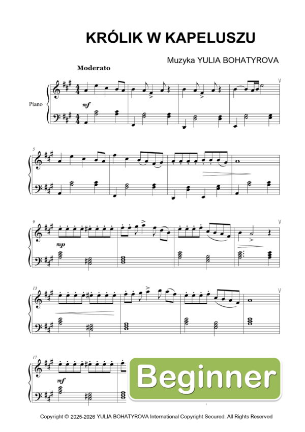 Królik w Kapeluszu – Łatwe nuty na fortepian dla początkujących