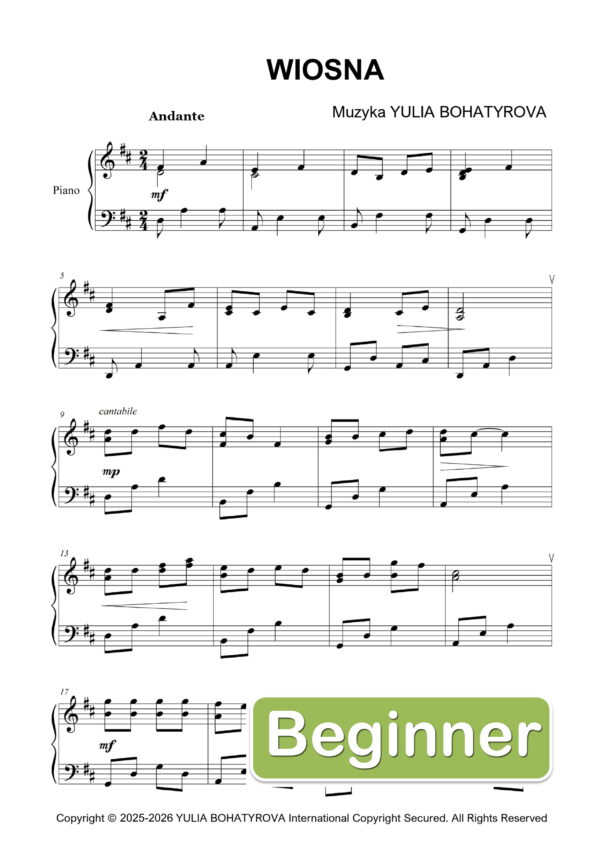 Wiosna – Łatwe nuty na fortepian dla początkujących