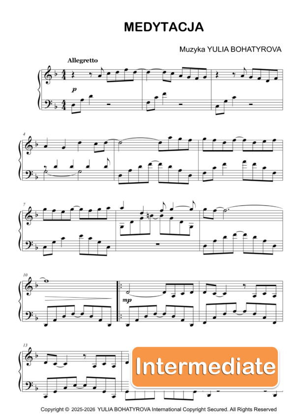 Medytacja – Nuty na fortepian dla średnio zaawansowanych