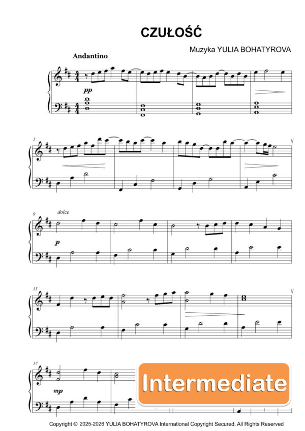 Czułość – Nuty na fortepian dla średnio zaawansowanych
