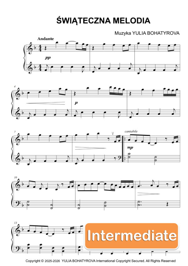Świąteczna Melodia – Nuty na fortepian dla średnio zaawansowanych