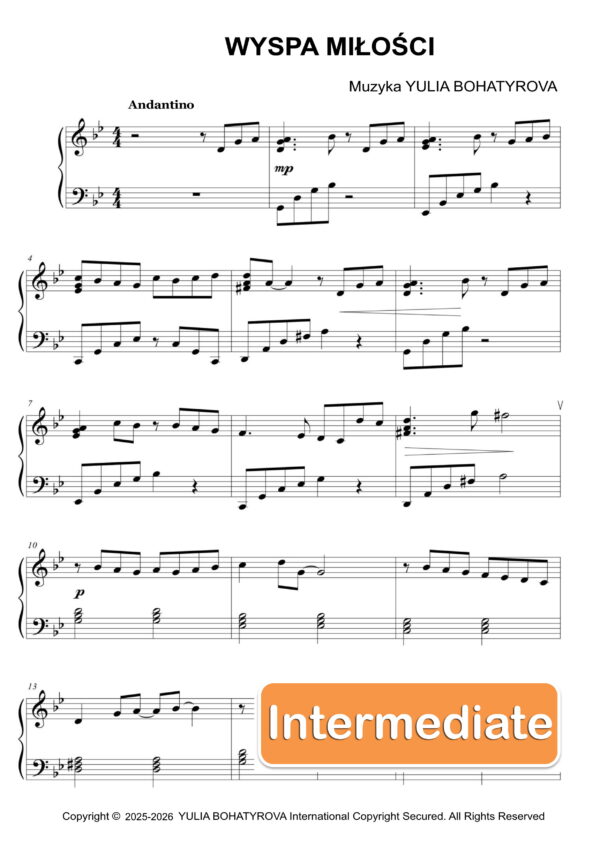Wyspa Miłości – Nuty na fortepian dla średnio zaawansowanych