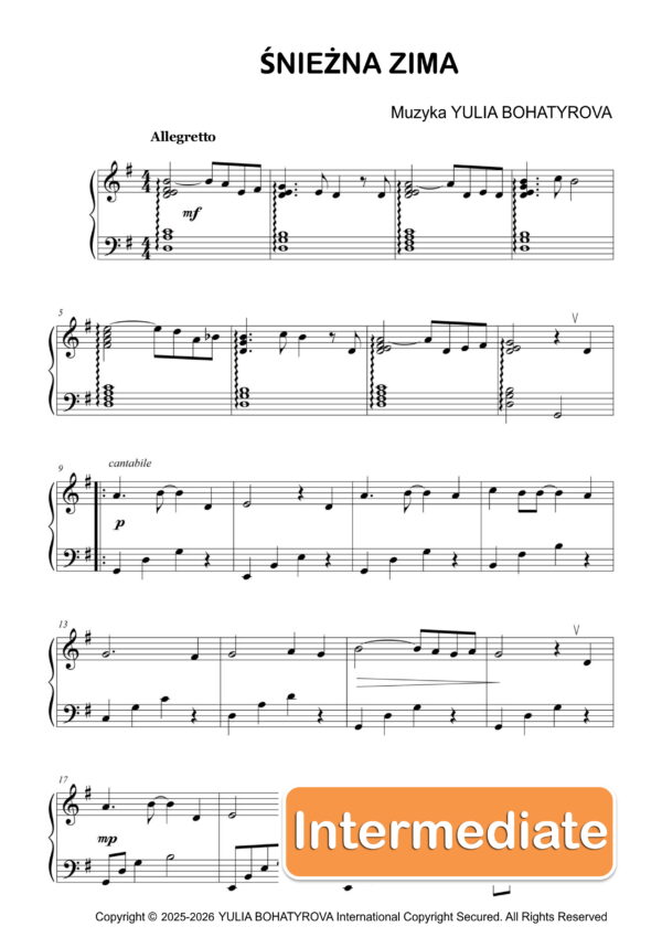 Śnieżna Zima – Nuty na fortepian dla średnio zaawansowanych